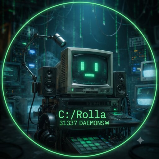 C:/Rolla — retro computer workstation with green CRT face